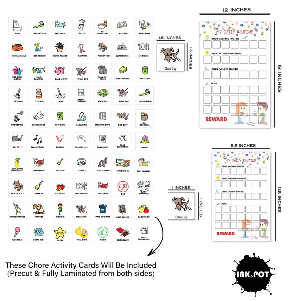 Inkdotpot Checkliste für die täglichen Aufgaben der Kinder, To-Do-Liste – Tagesablauf – Aufgabenplan – Checkliste für Morgens/Abends