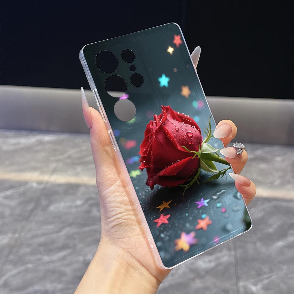 Red Rose with Sparkles Case for Samsung Galaxy S26 S25 S24 S23 S22 S21 S20 FE Plus Soft TPU Slim Fit Shockproof Cover