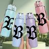 1PC Gothic Capital B Letter 750ml Color Plastic Sports Water Bottle Leakproof Flip Straw Lid Suitable for Sports Office Home Use