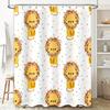 Cute Animal Shower Curtain Yellow Lion with Flower Crown Pattern for Bathroom Decor White Fabric Waterproof Bath Liner (180x240c