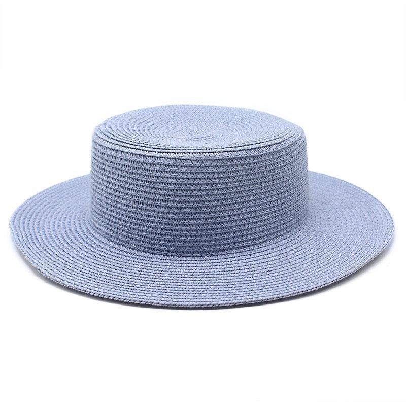 Seaside vacation beach sun protection sun hat green straw hat light board DIY versatile British flat top top top hat