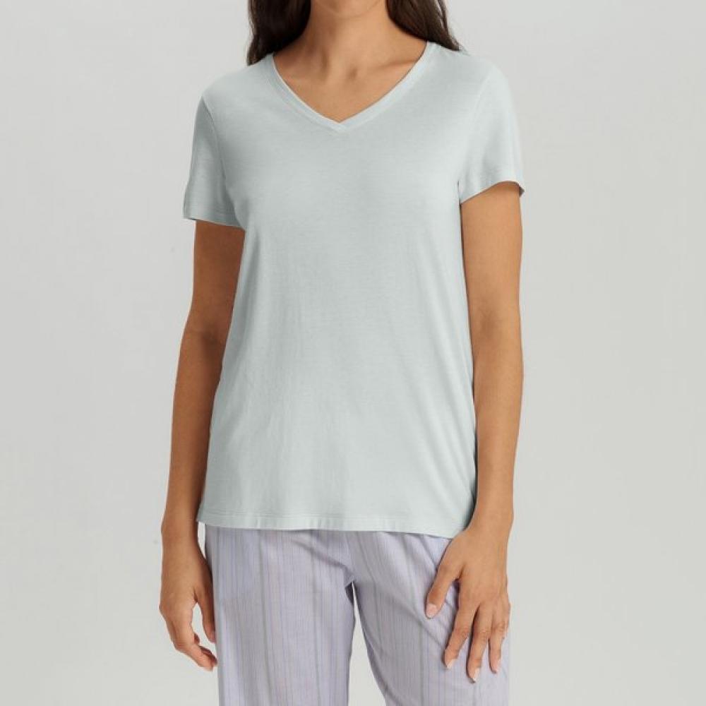 Hanro V Neck ShorT sleeVe T shirT 74842 Vapor whiTe vapor/XS