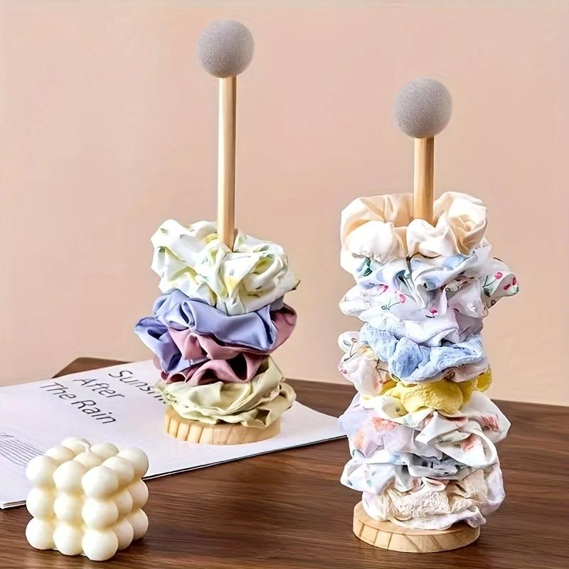 Organizzatore per elastici per capelli in legno massello, espositore elegante, adatto per accessori per capelli e fasce, contenitore da banco
