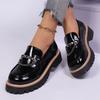 New Retro and Versatile Women's Single-shoe Shoes, Round-toed Metal Buckle Thick-soled Large-sized Loafers