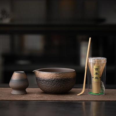 Gilt Iron Glaze Matcha Four-piece Set, Retro Ceramic Baibenli Tea Bowl, Song Dynasty Tea Baiplay Tea Dispenser