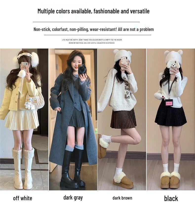 Miu-Style Dark Gray Wool Pleated Women's A-Line Skirt - 2025 New Thickened JK Style for Autumn/Winter