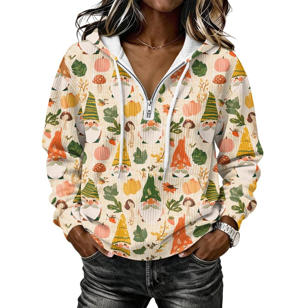Women's Long Sleeve Christmas Print Pullover Hoodie with