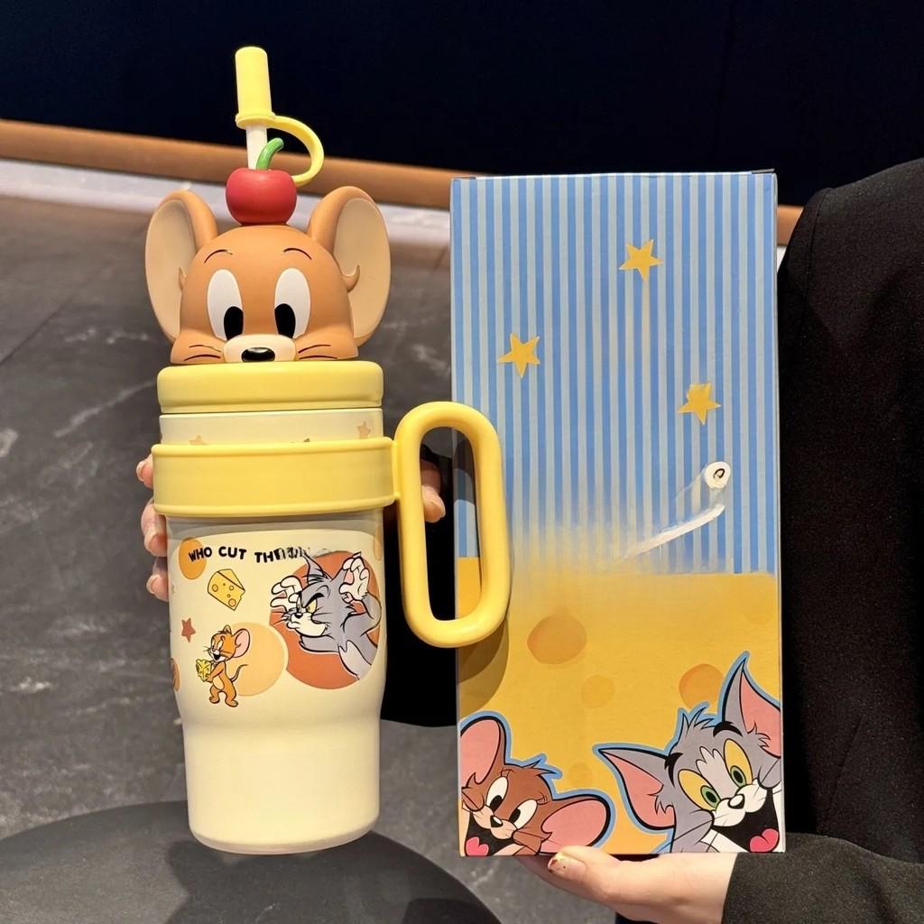 Tom And Jerry Insulated Travel Mug With Straw And Handle For Office Use