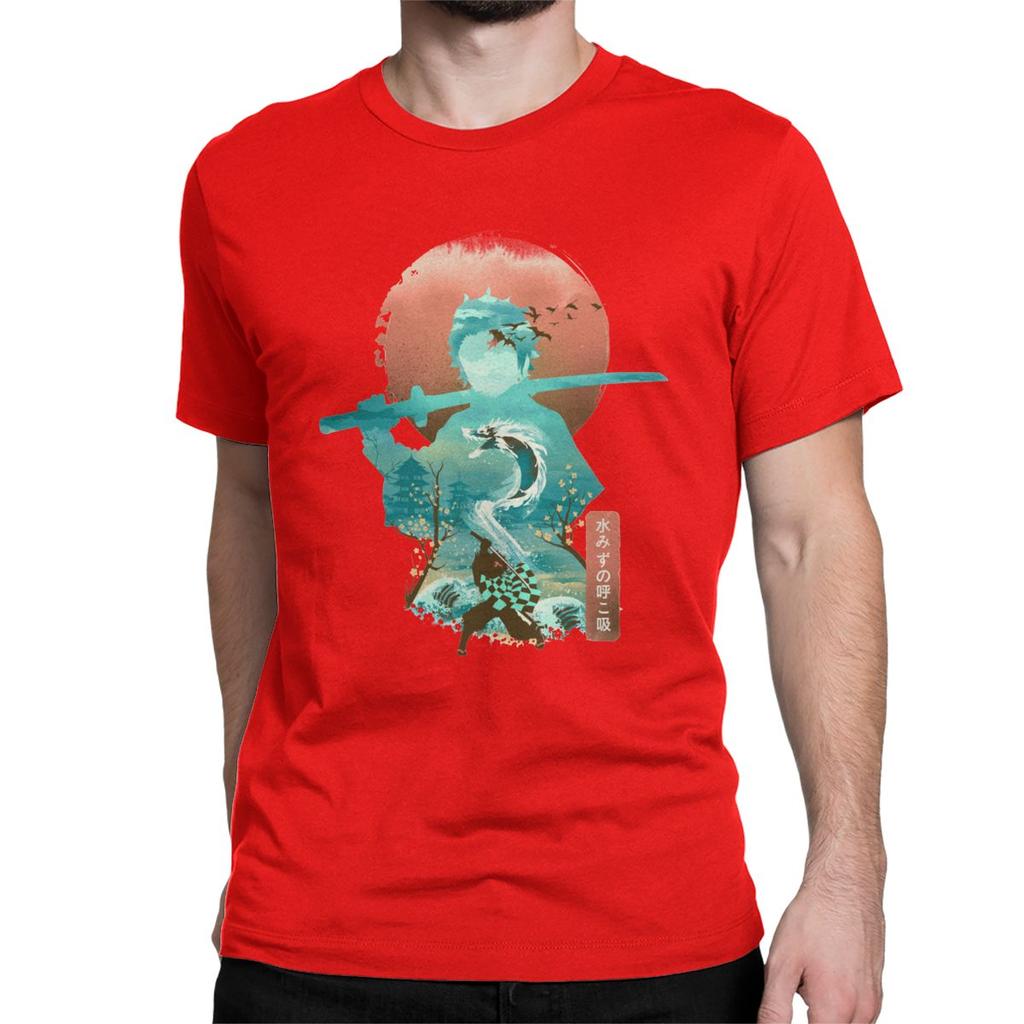 Men T Shirt Ukiyo E Breath Of Water Classic Vintage Pure Cotton Tee Shirt Demon Slayer