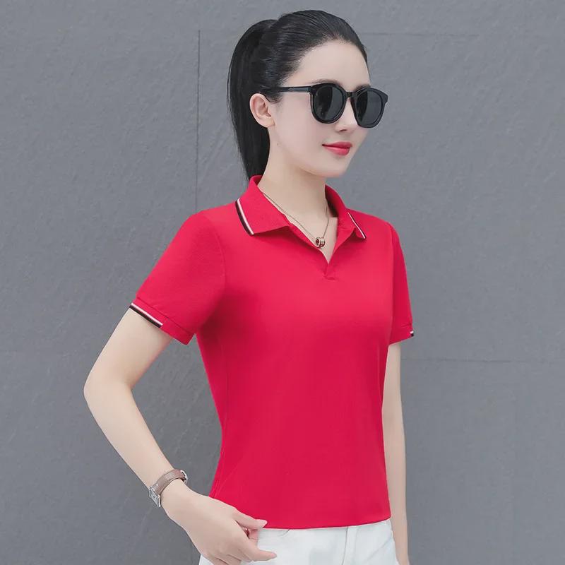 2024 Summer Women's POLO Collar Short-Sleeve Lapel Bottoming T-Shirts for Middle-Aged
