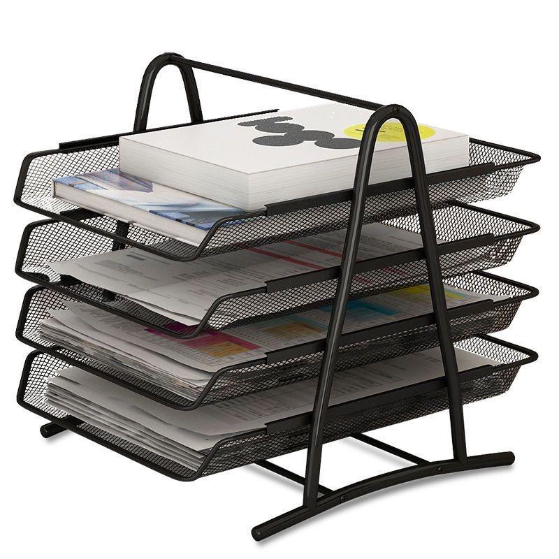 Four Layer Metal Mesh Office File Rack Desktop Organizer