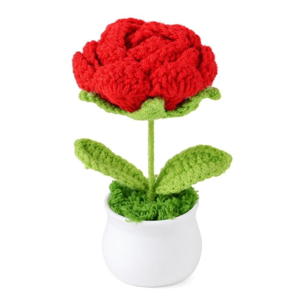 5.12in Hand Knitted Artificial Rose Flower Bedroom Shelf Decorative Flower красный