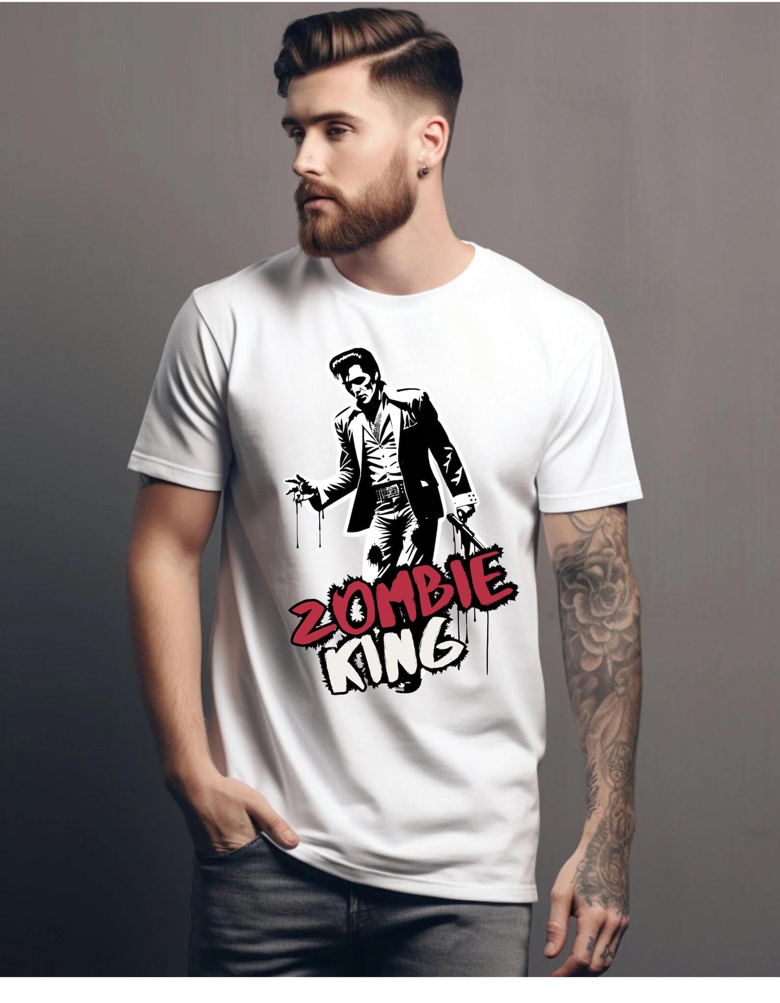 Elvis Zombie T-Shirt: Banksy Style Street Art, Halloween Fashion L