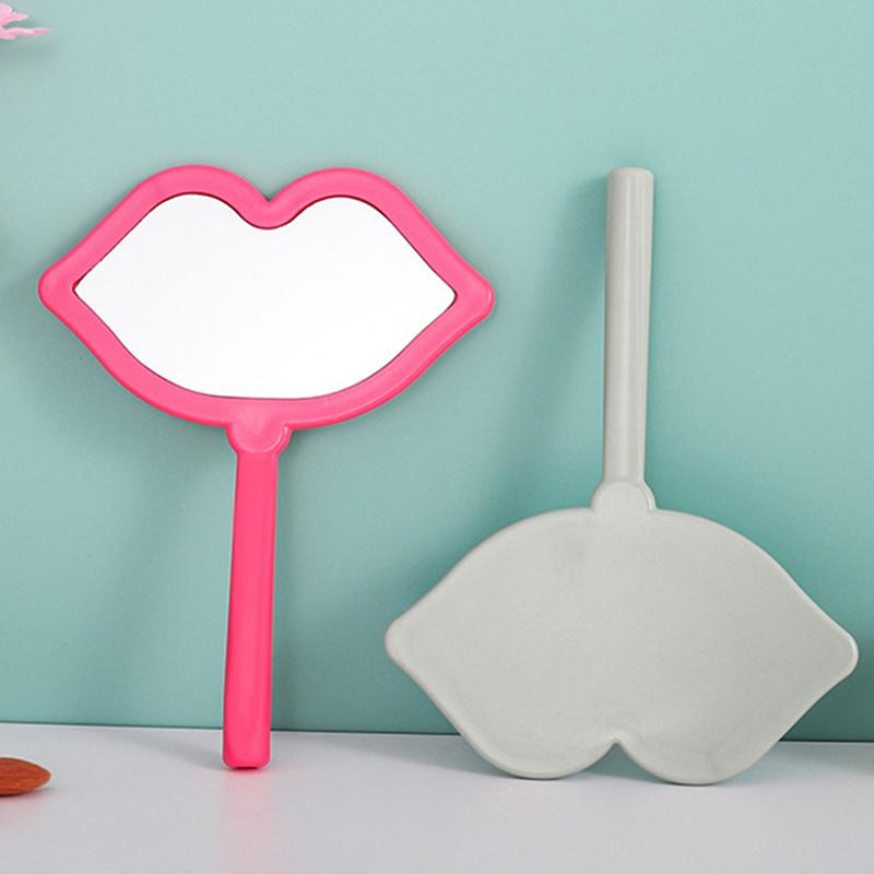 1Pc Handheld Makeup Mirror Lip Shape Makeup Vanity Mirror With Handle Hand Mirror Salon Compact Mirrors Cosmetic Mirror For Women