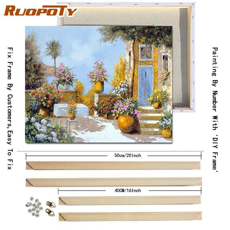 RUOPOTY Barvení podle čísel Městská krajina pro obývací pokoj na plátně Jedinečný dárek akrylový obrázek podle čísel domu