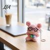 Decorative Bag Accessory Cute Glasses Pig Plush Keychain, Soft Stuffed Animal Pendant with Bell, Cartoon Charm for Backpack, Mini Doll Gift Kids Key