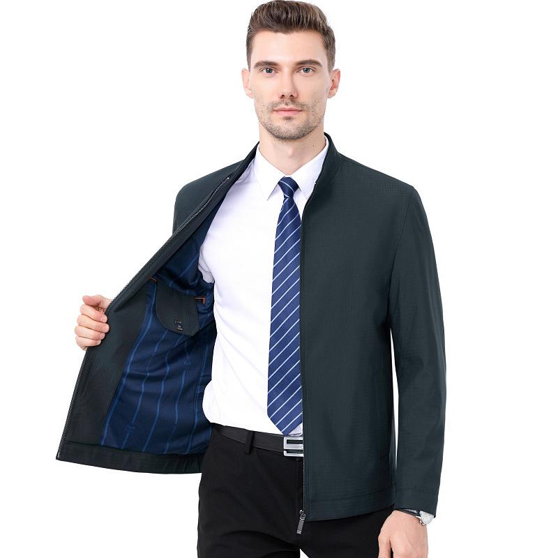 Spring and Autumn New High-end Stand-up Collar Jacket Men's Middle-aged Business Men's Thin Coat Mulberry Silk Jacket Casual Top