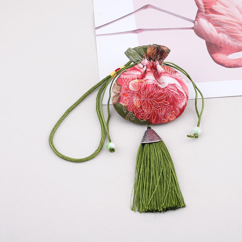 Čínský hedvábný styl brokátu vyšívaná taška výšivka sáček látkové pouzdra střapcový přívěsek stahovací šňůrkou taška na šperky dárkové tašky