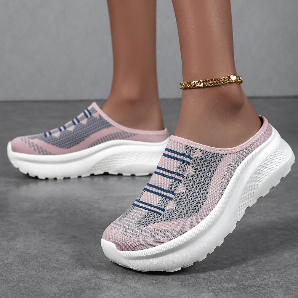 Knitted Mesh Walking Shoes Women Fashion Thick Sole Slippers Lightweight Soft Casual Footwear for Traveling Height-increasing