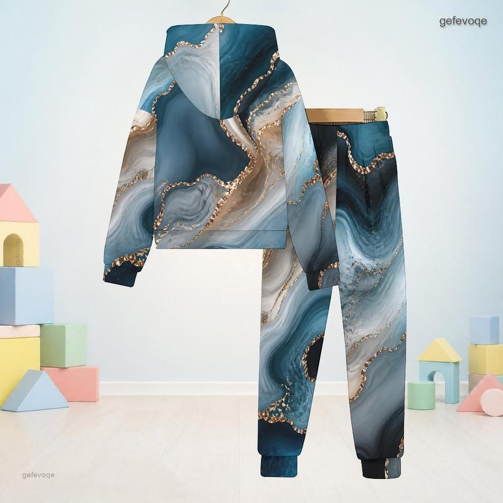 Kids Boys Girls Hooded Long Sleeve Colorful Printed Sweatshirt And Cuffed Pants Two Piece Set