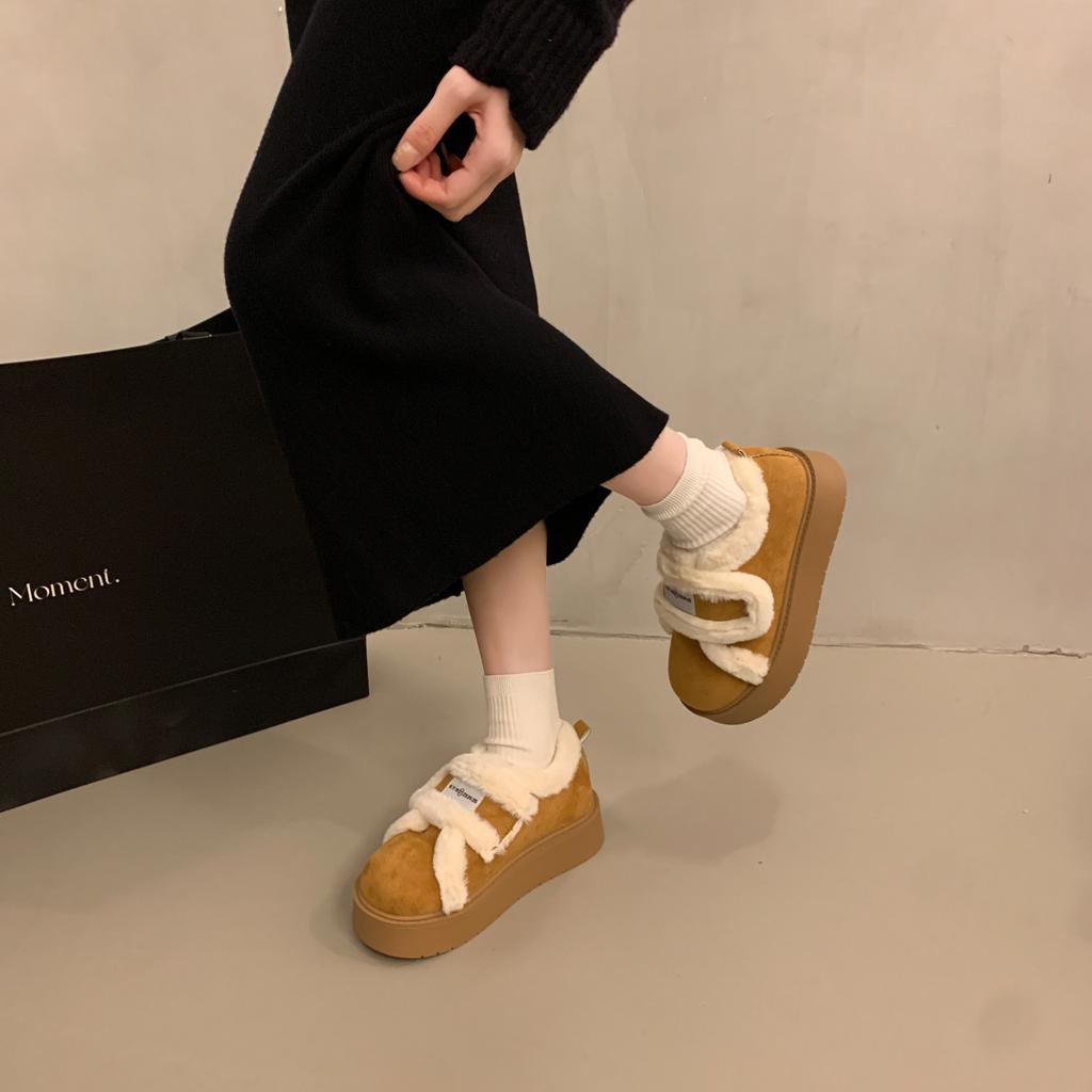 Thick-soled plush shoes women wear ugly and cute snow boots 2025 winter new thickened thermal cotton shoes board shoes