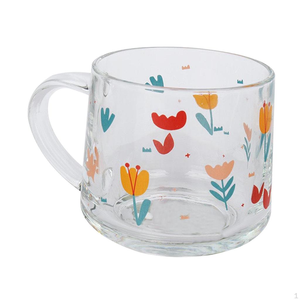 Cartoon Glass Cup Drinking Mug Tea Camping with Handle Juice Teacup Water