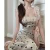 Summer Polka Dot Lace Long Backless Dress Women's New Sweet Waist and Thin Temperament Suspender Dress