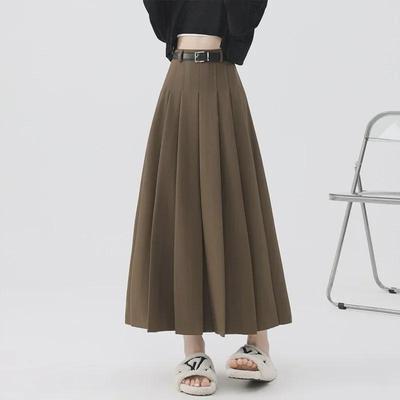 Saia Midi Plissada de Cintura Alta com Cinto - Estilo Elegante para Primavera/Outono/Inverno para Mulheres