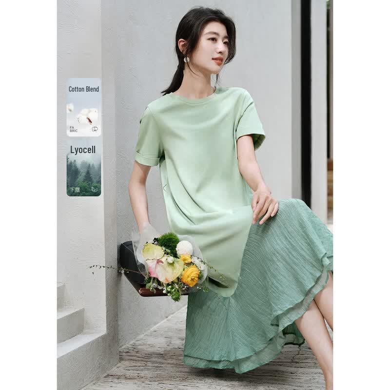 XWI Women s Cotton Knit Patchwork Belted Summer Dress M