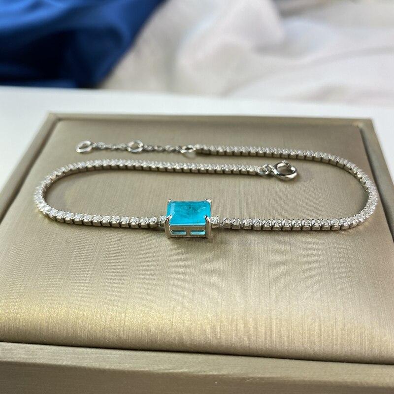 100% 925 Sterling Silver Paraiba Tourmaline Bracelet For Women Sparkling Full High Carbon Diamond Girls Party Fine Jewelry