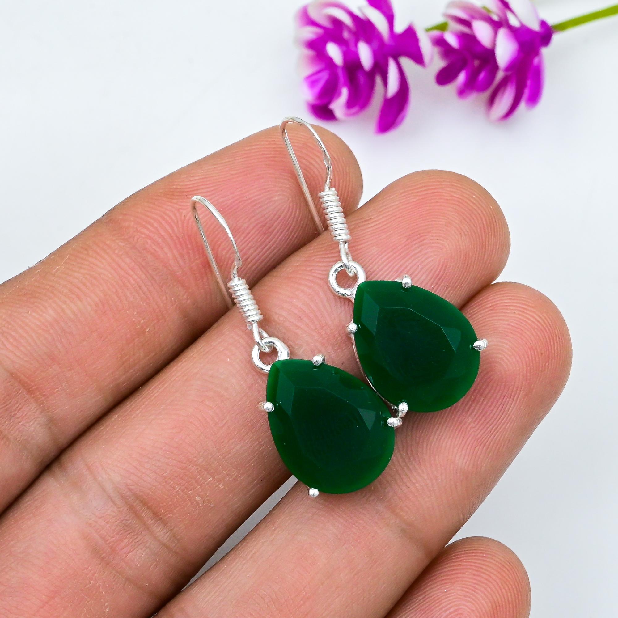 

Серьги из зеленого оникса, ювелирные изделия ручной работы из драгоценных камней, серьги из стерлингового серебра 925 пробы, уникальные дизайнерские украшения 1.53 Inches зелёный