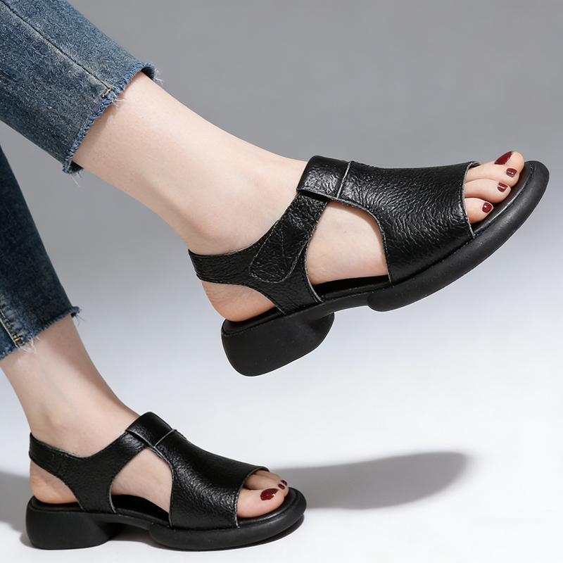 2026 Verano Zapatos de Cuero Genuino Sandalias para Mujer Casual Planas Suave Comodidad Zapatos de Madre Talla Grande 41