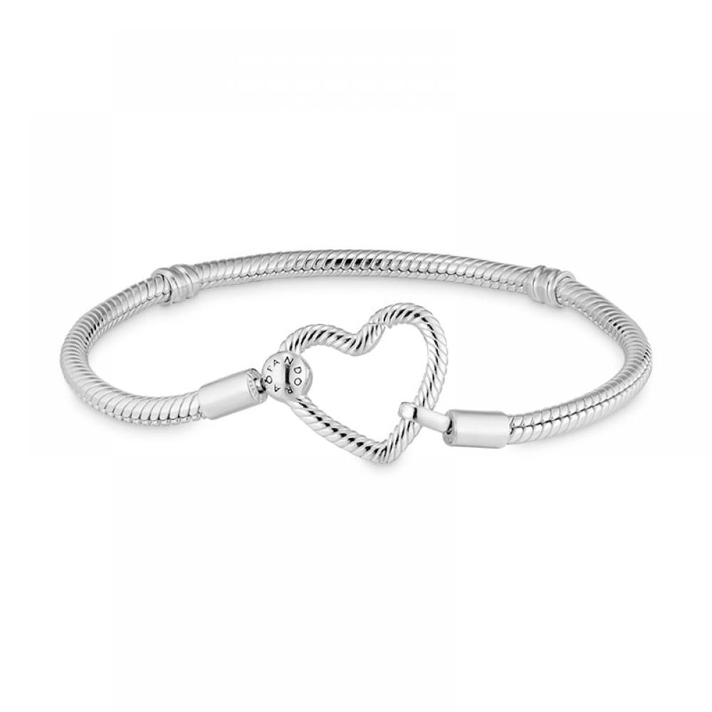 Pandora 599539c00 Moment Heart Closure Snake Chain Silver Bracelet