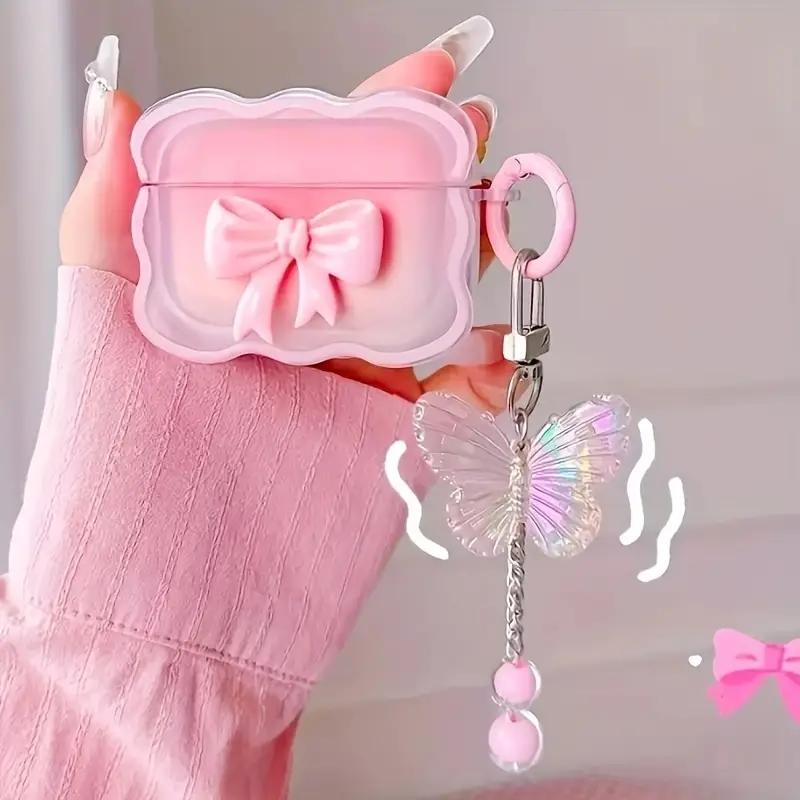 Wave Bow Transparent Case Stars Wave Gradient Pink Bow Headphone Cover Airpods 4 Pro2 Protective Bag Earphone Case