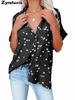 Summer Women's Clothing New Star Printed V-Neck Ruffled Batwing Short Sleeve
