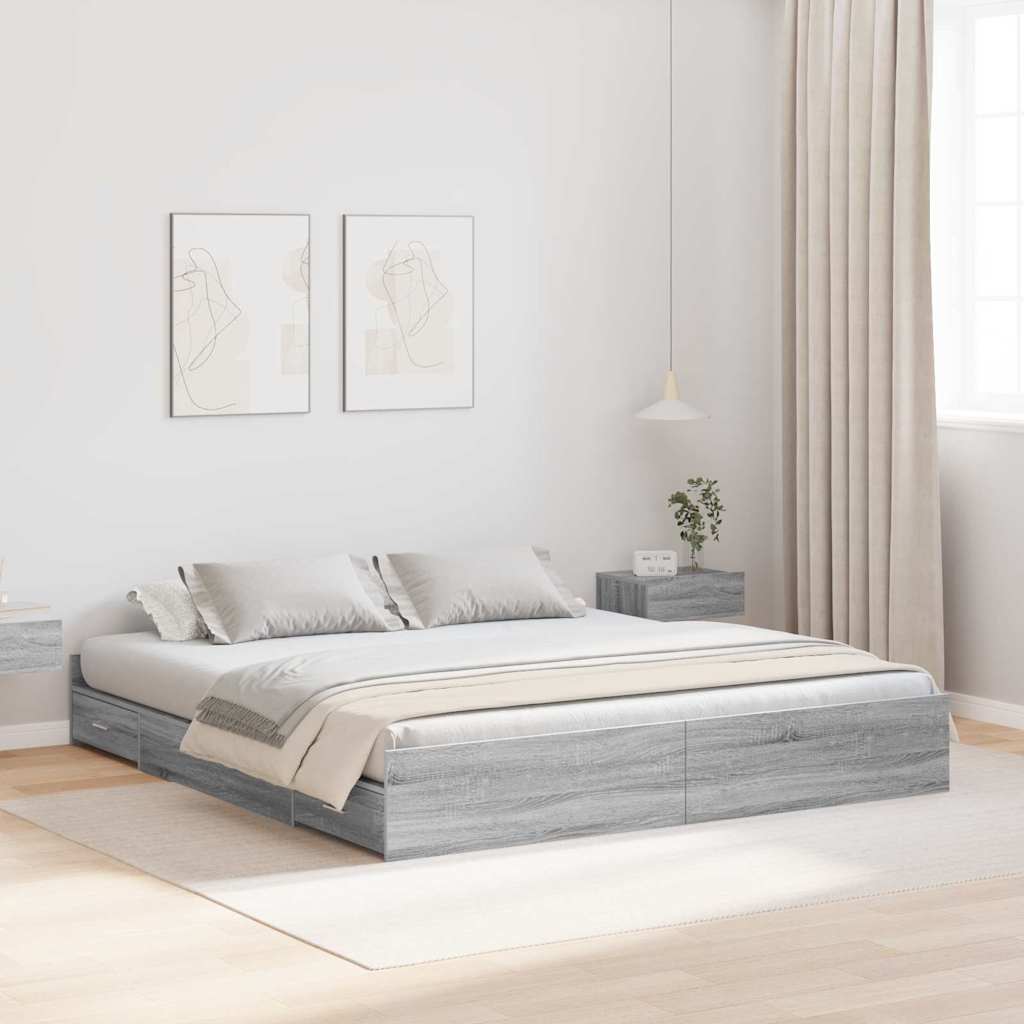 Storage Bed Frame Grey Sonoma 180 x 200 cm