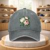 Peony Print Gewaschene Denim Baseballkappe Vintage Verstellbarer Riemen Lässige Sportkappe