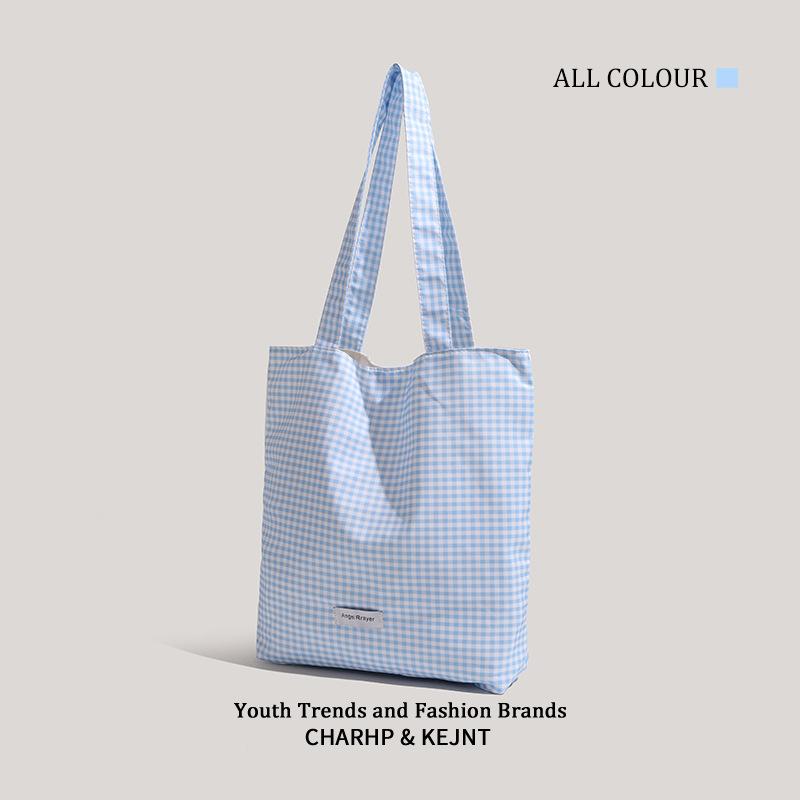 Large Capacity Canvas Bag Plaid Student Commuter Versatile Shoulder Bag Shopping Bag