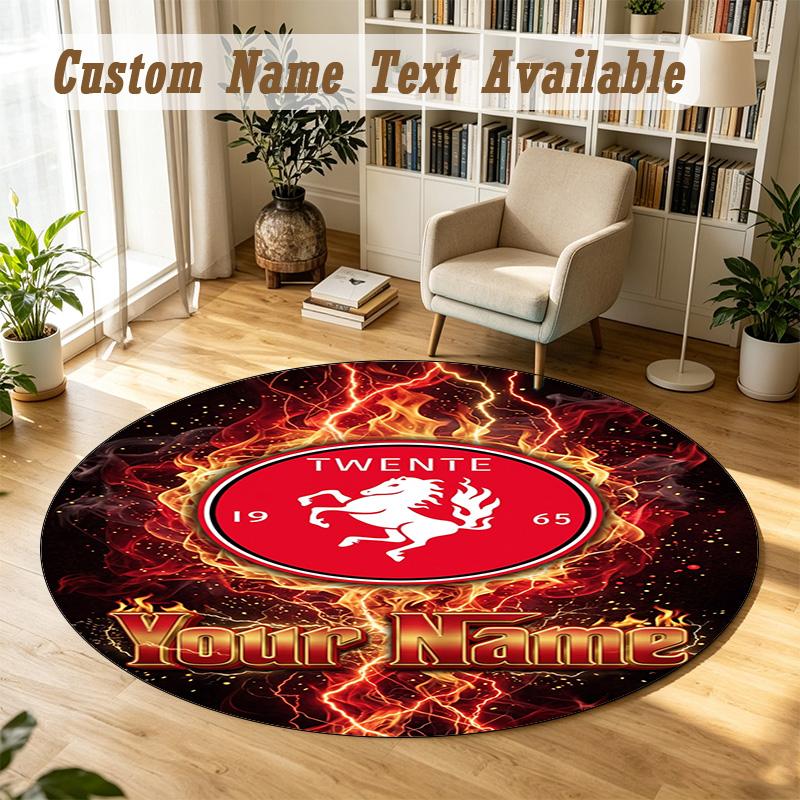 Round Rug Custom NameFC Twente Pattern Non Slip Carpet Home Floor Decor
