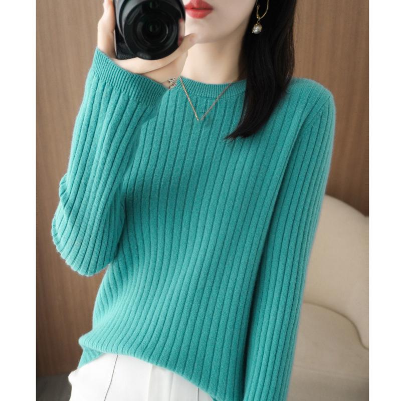 Damen Pullover Herbst Winter Langarm Pullover O-Ausschnitt Warmer Pullover Koreanische Mode Unterziehshirts Lockerer Jumper