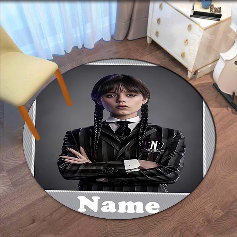 Custom Name Wednesday Printed Round Rug Carpet Chair Rug Area Rug Entryway Doormats,for Office Chair Living Room Bedroom Kitchen Room.
