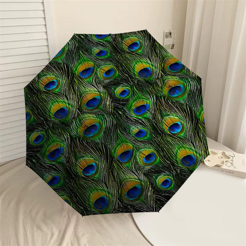 

1PC Peacock FeathersUmbrella-8-Rib Reinforced, Automatic Open, Lightweight & Durable, Cute Fashion Accessory for Outdoor-P179
