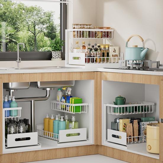 Storage Rack Seasoning Organizer Strong Load-bearing Rust-proof Pull-Out Design Kitchen Storage Shelf Spice Rack