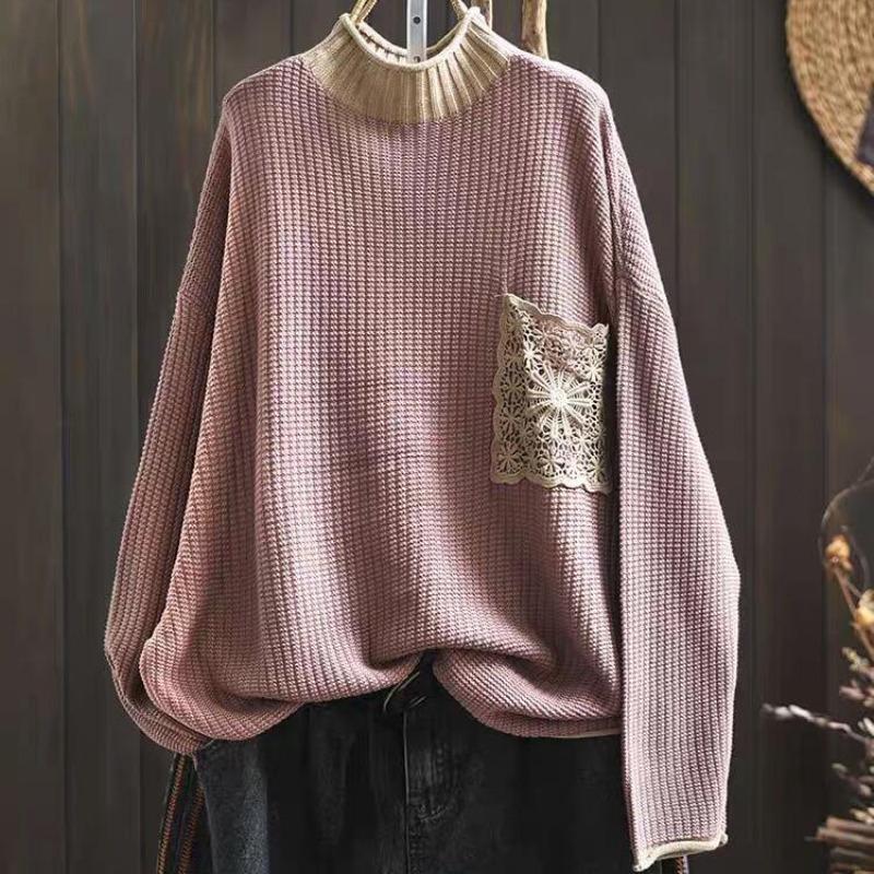 

Хлопковый вязаный свитер женский свободный большой размер с покрытием из мяса на осень и зиму литературный и повседневный пуловер 2XL розовый