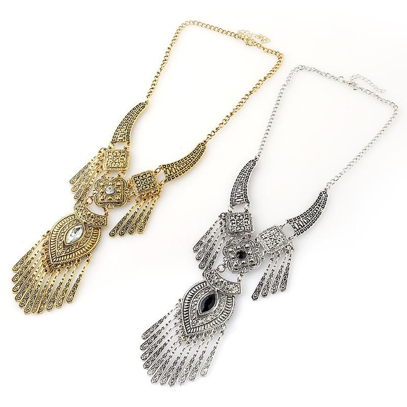 Ethnic Style Simulation Gemstone Decoration Women Necklace With Design Tassel