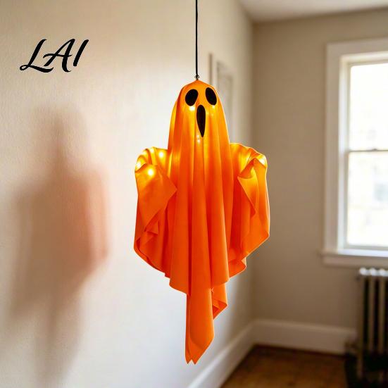 Durable Ghost Hanging Prop Halloween Glowing Decor Fabric Light Up Ornament for Window Reusable Pendant Door Spooky Yard Patio Decoration