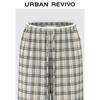 UR Women's Plaid Cotton Wide-Leg Pants with Lace Trim