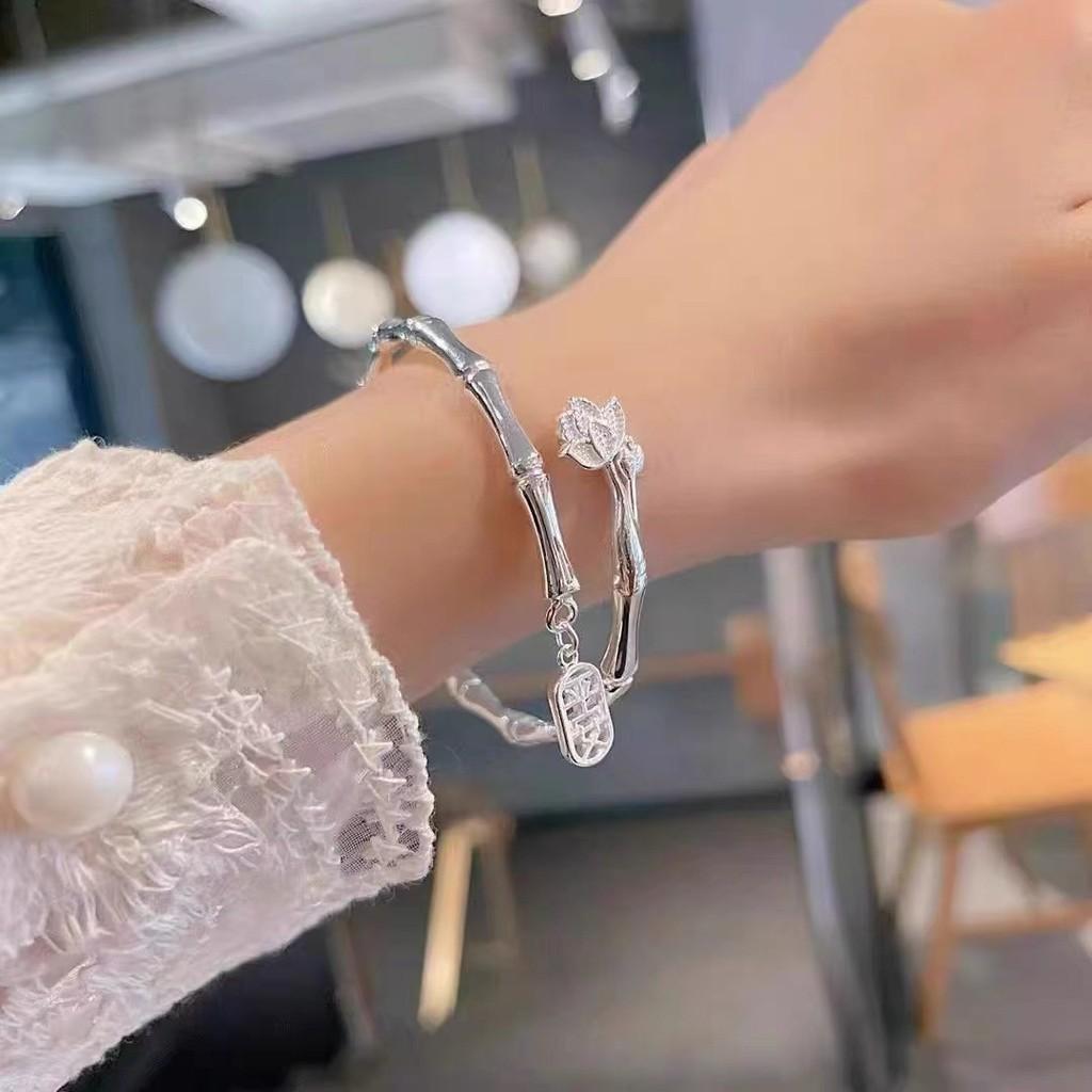 Geometric Lotus Trendy Bamboo Bracelet Chic Alloy Bangle Womens Jewelry Gift
