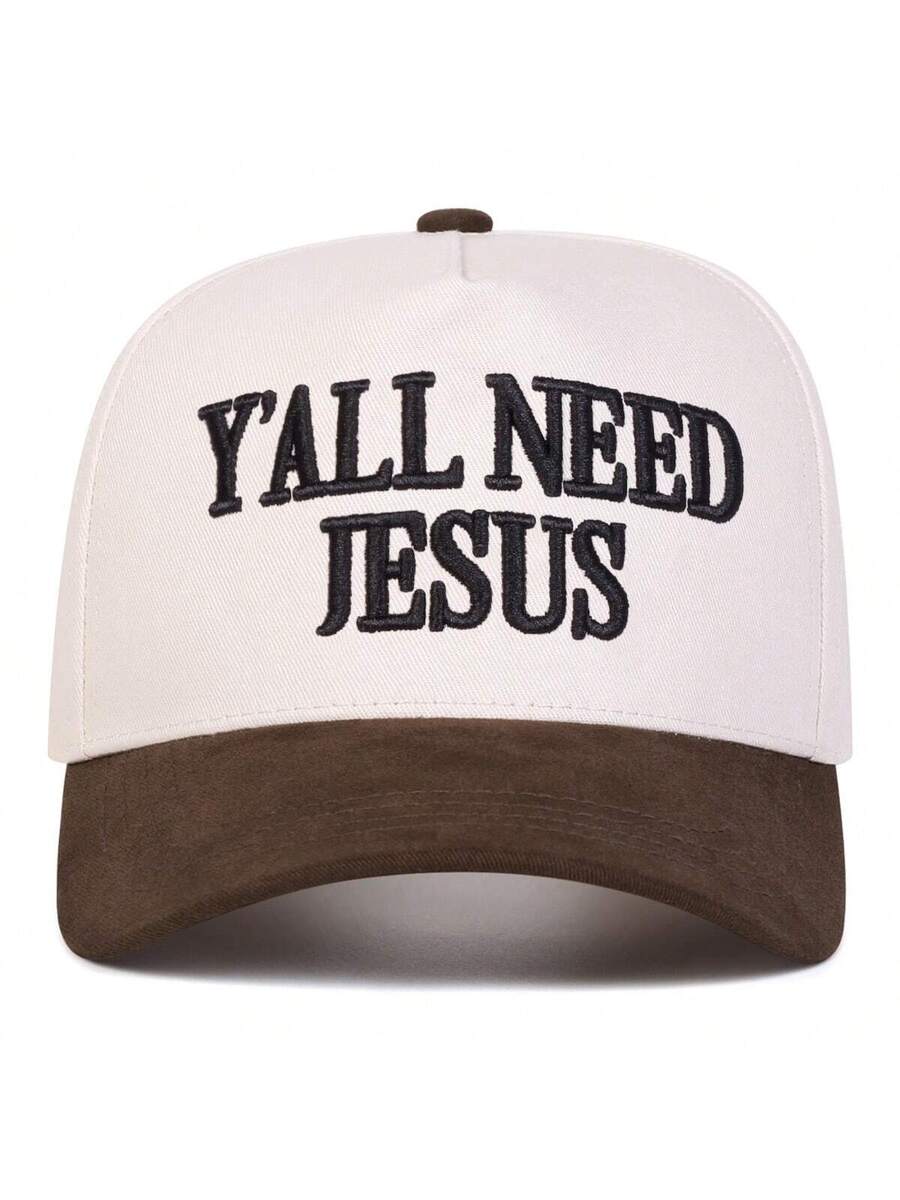 Yall Need Jesus Embroidered Baseball Cap Adjustable Outdoor Sun Protection Hat BrownBeige