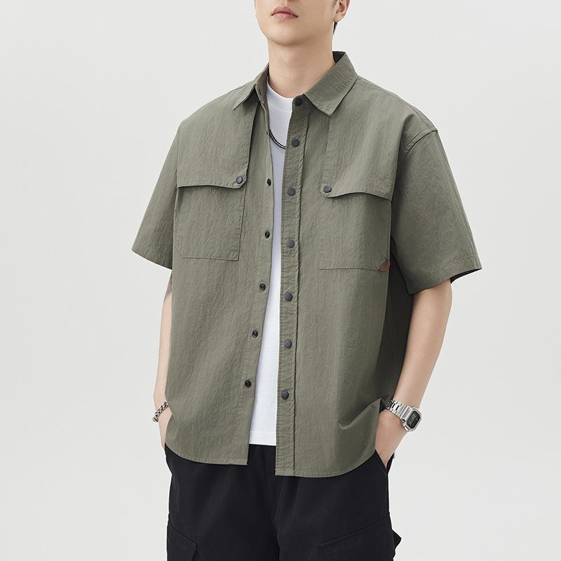 Mountain Outdoor Structure Short-sleeved Shirt Men's American Japanese Retro Loose Mid-sleeved Shirt